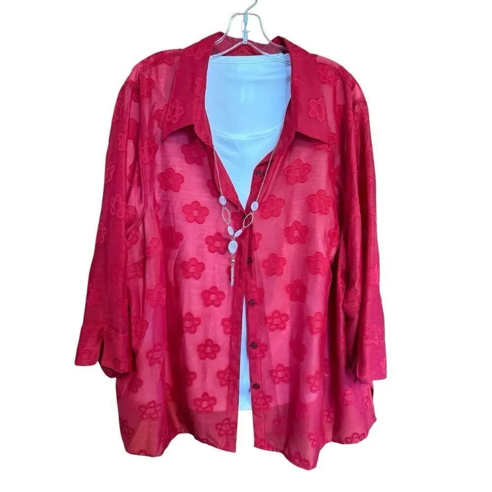 Alfred Dunner 2-Pc Blouse Red/White Sz 2X NWOT